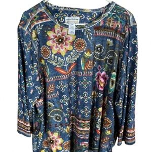 Alfred Dunner Multicolor Floral 3/4 sleeve  Top
